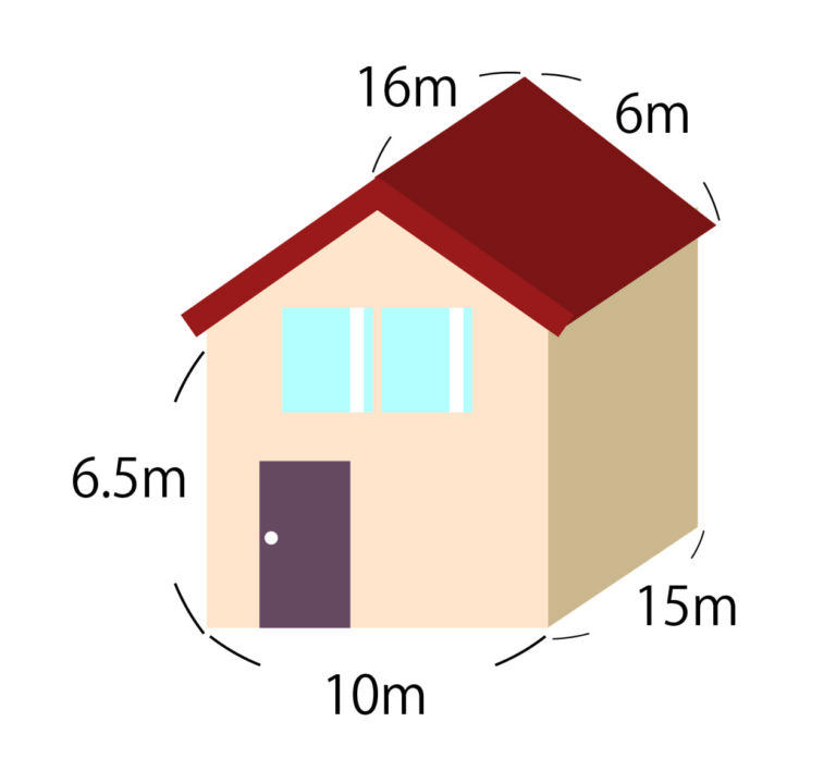 切妻屋根が覆っている一般的な総二階の家のイメージ